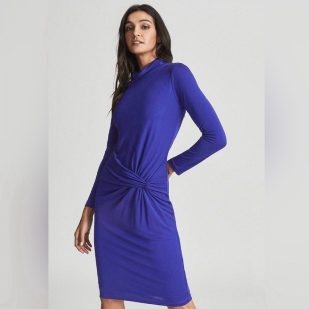NWT REISS Freya-twist Bodycon Dress in Cobalt Blue In Size 8 - Picture 3 of 7